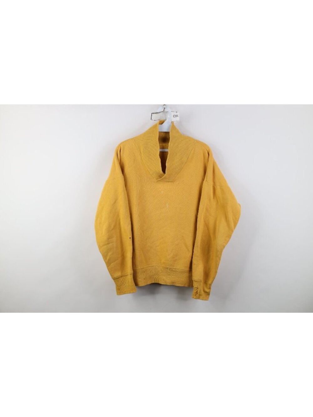 Vintage 50s 60s Mens Small Distressed Blank Boxy Fit Shawl Sweatshirt Yellow USA